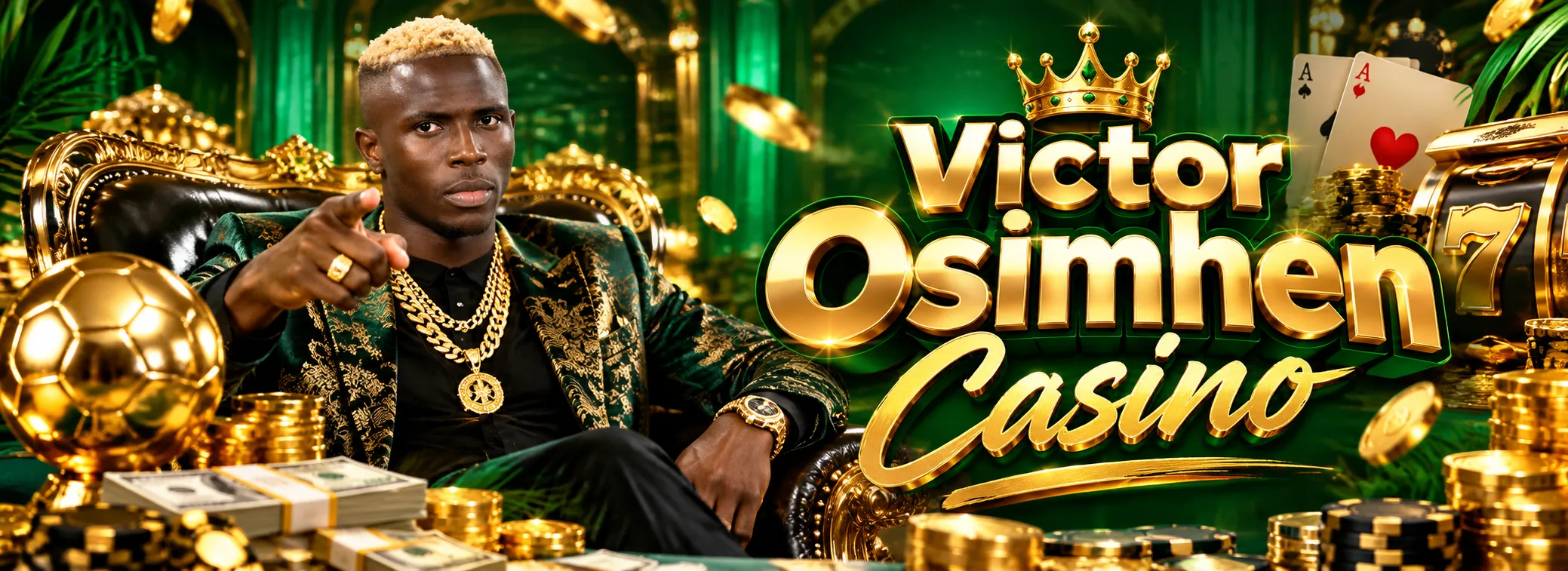 Victor Osimhen Casino welcome bonus banner with the ₦100,000 offer and Aviator